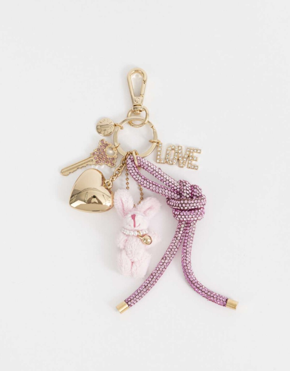 Llavero Y Charm Con Peluche De Conejo - Rosa Claro 