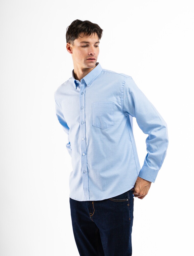 Camisa Manga Larga Oxford Celeste