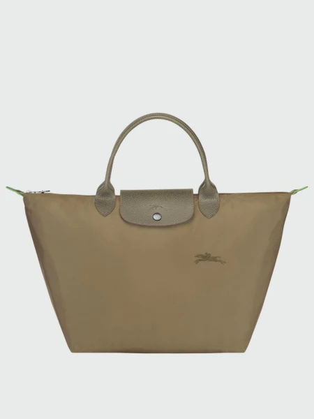 Longchamp -Cartera Longchamp plegable de nylon con cierre y asa corta, Le pliage green M Verde