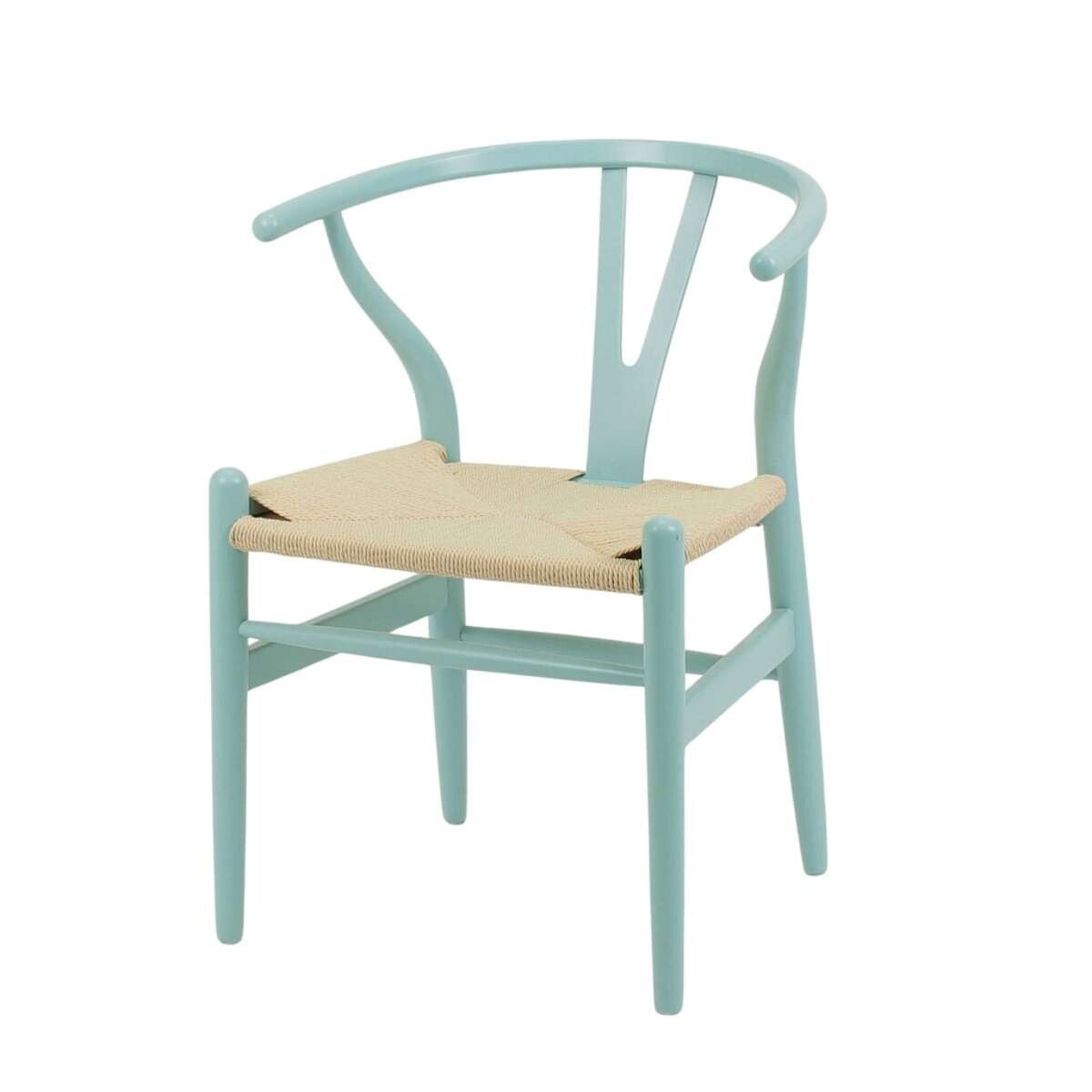 Silla Wishbone Madera de Haya y Rattan Natural - Celeste 