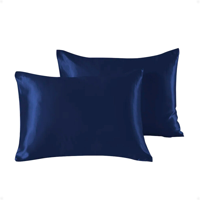 Funda Almohada De Satín Satén Tipo Seda Suave Azul