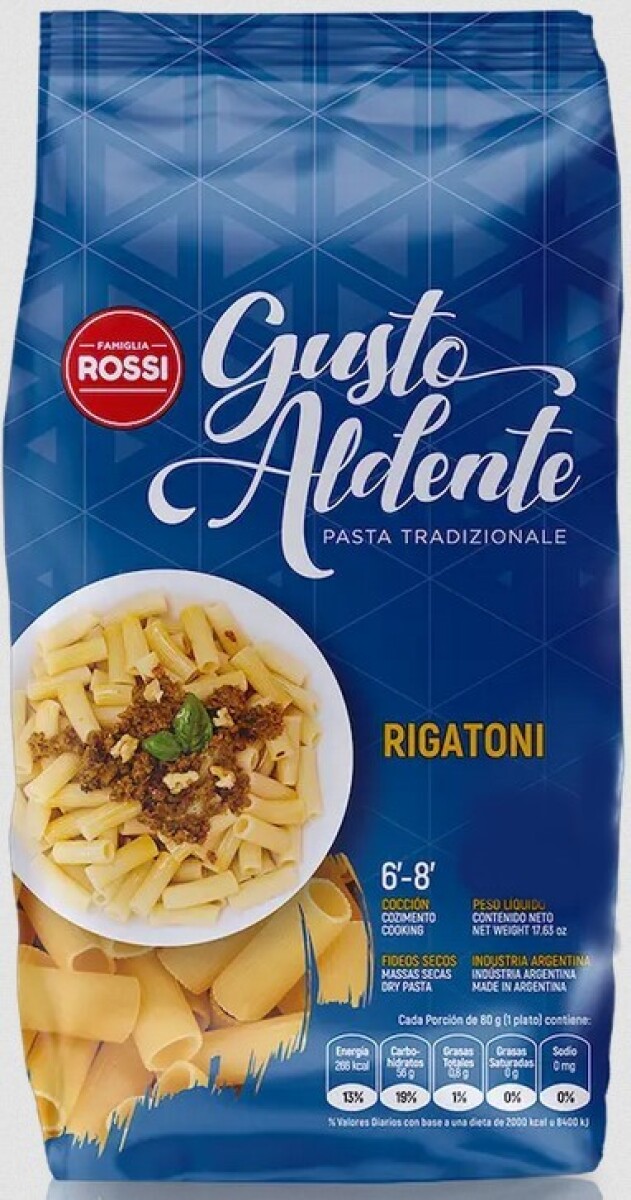 FIDEOS NATURAL GUSTO ALDENTE 400G RIGATONI 