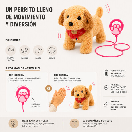 Perrito de juguete que camina con correa Marron