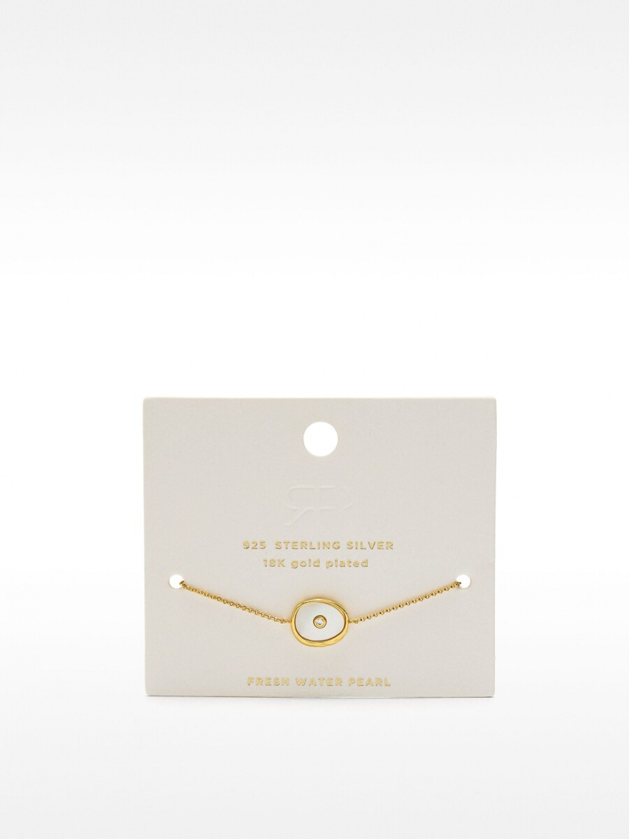 Pulsera De Perla De Agua Dulce Con Circonita - Plata De Ley 925 dorado