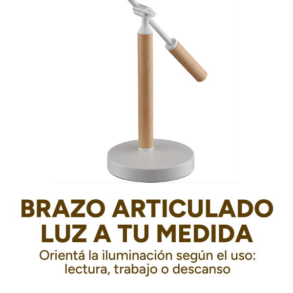 Lampara De Mesa Escritorio Estilo Nórdico Madera Metal 58Cm Color Blanco