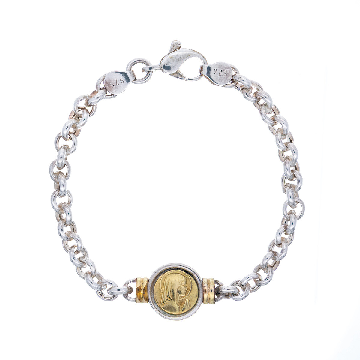 Pulsera de plata 925 y double en oro 18 ktes, VIRGEN NIÑA. 
