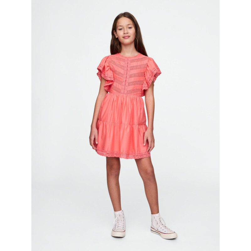 SS RUFFLE WOV DRESS FRESH CORAL