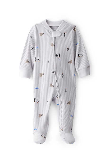 Pijama una pieza de algodón acanalado, con pie, diseño ártico Sin color