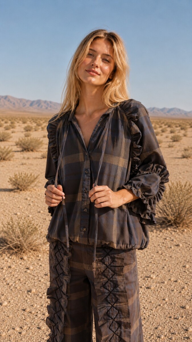 Bloom Shirt - Chocolate / Azul 