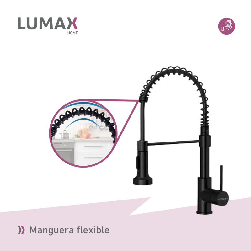 Canilla Monomando Lavaplatos Flexible Griferia Cocina Negro Mate