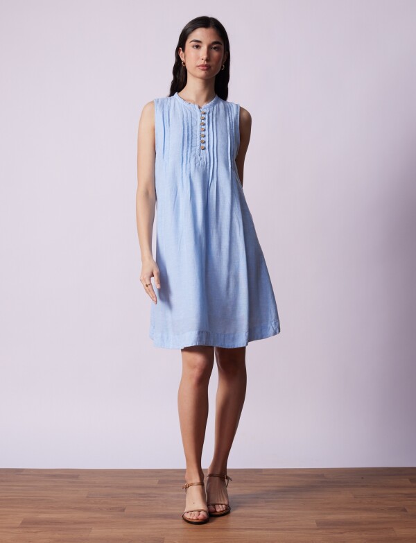 Vestido Lino Botones CELESTE
