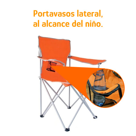 Silla Plegable Infantil 50kg Reforzada Con Portavaso Y Funda Naranja