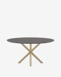 Mesa redonda Argo de cristal negro mate y patas de acero efecto madera Ø 150 cm Mesa redonda Argo de cristal negro mate y patas de acero efecto madera Ø 150 cm