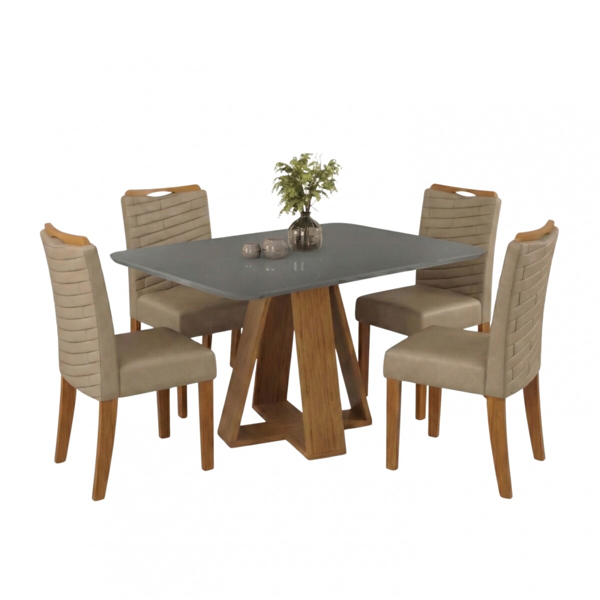 Juego De Comedor - 4 Sillas + Mesa Tapa De Vidrio - Celeste - Marrón | Gris 