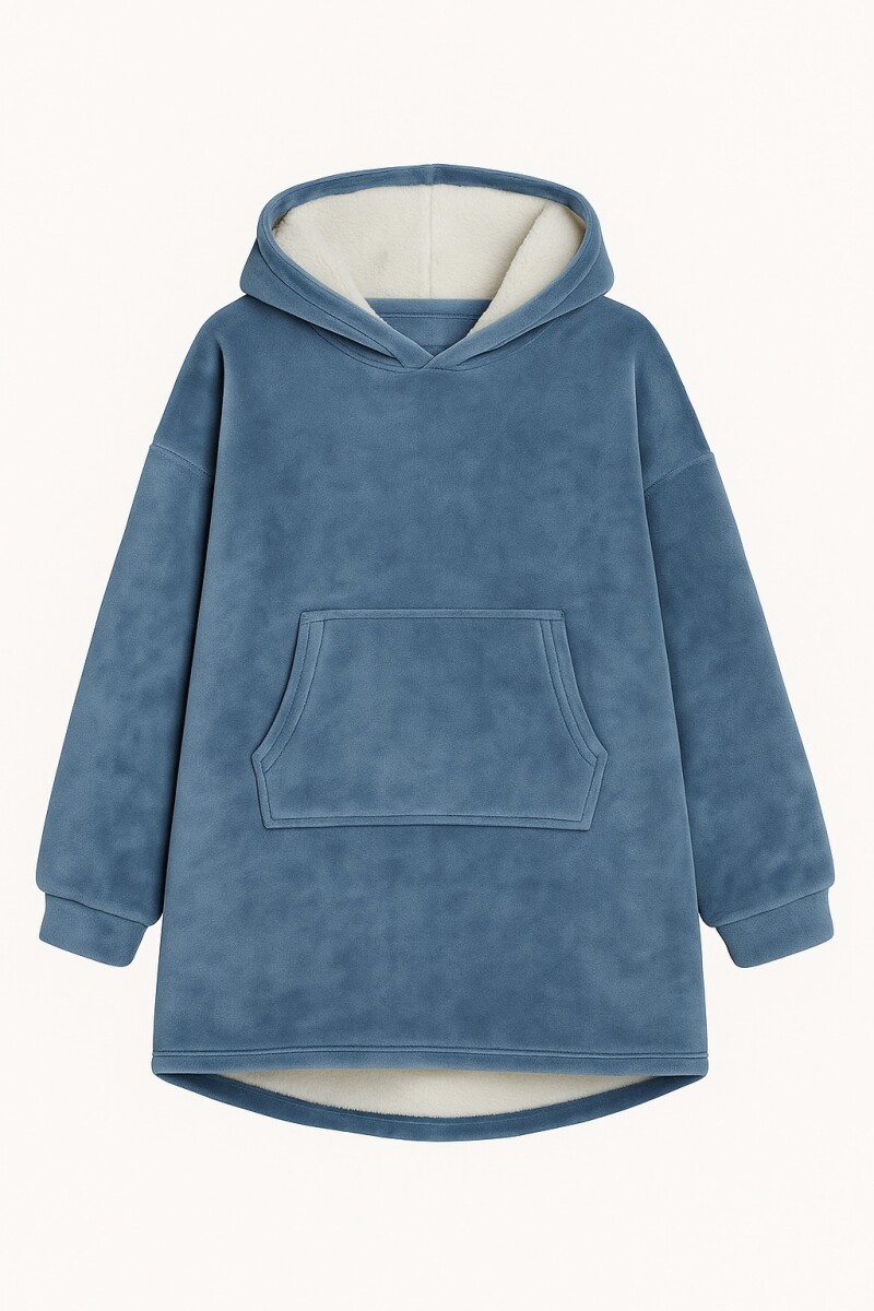Buzo Manta Con Capucha Polar y Corderito unisex - Azul 