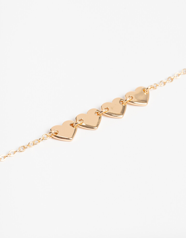 Pulseras Flexibles Metal Pulsera Flexible Corazones Bañado En Oro - Dorado