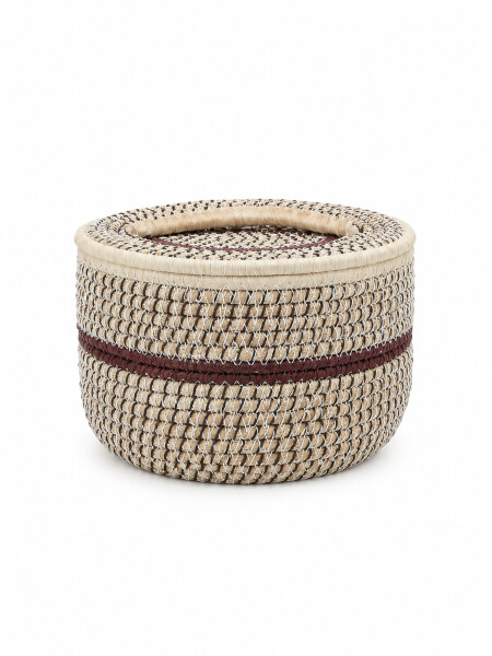 CESTA CON TAPA EN YUTE MULTICOLOR