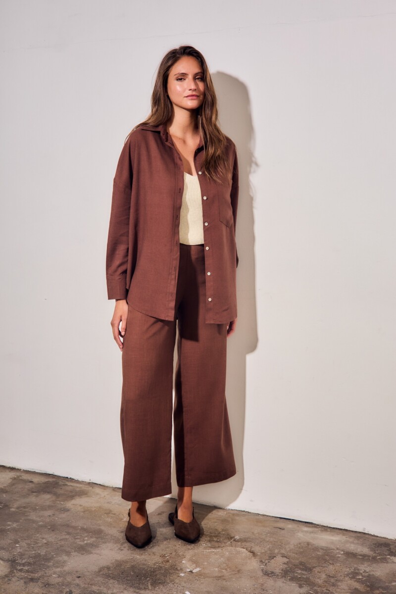 Camisa Con Lino Chocolate