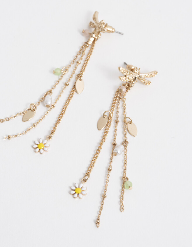 Aros Colgantes Largos Flores Aros Colgantes Largos Flores - Dorado