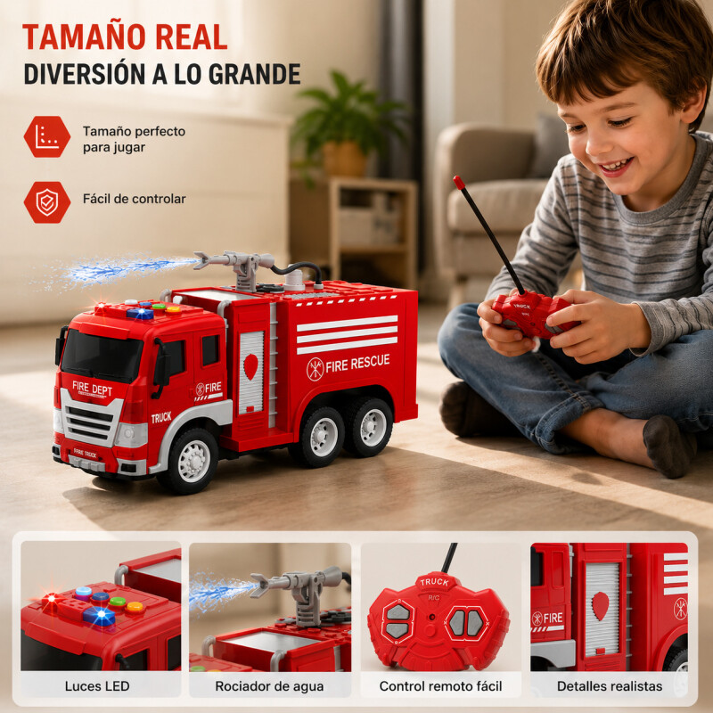 Camion Bomberos Juguete Control Remoto Luces Agua Real Rc Camion Bomberos Juguete Control Remoto Luces Agua Real Rc