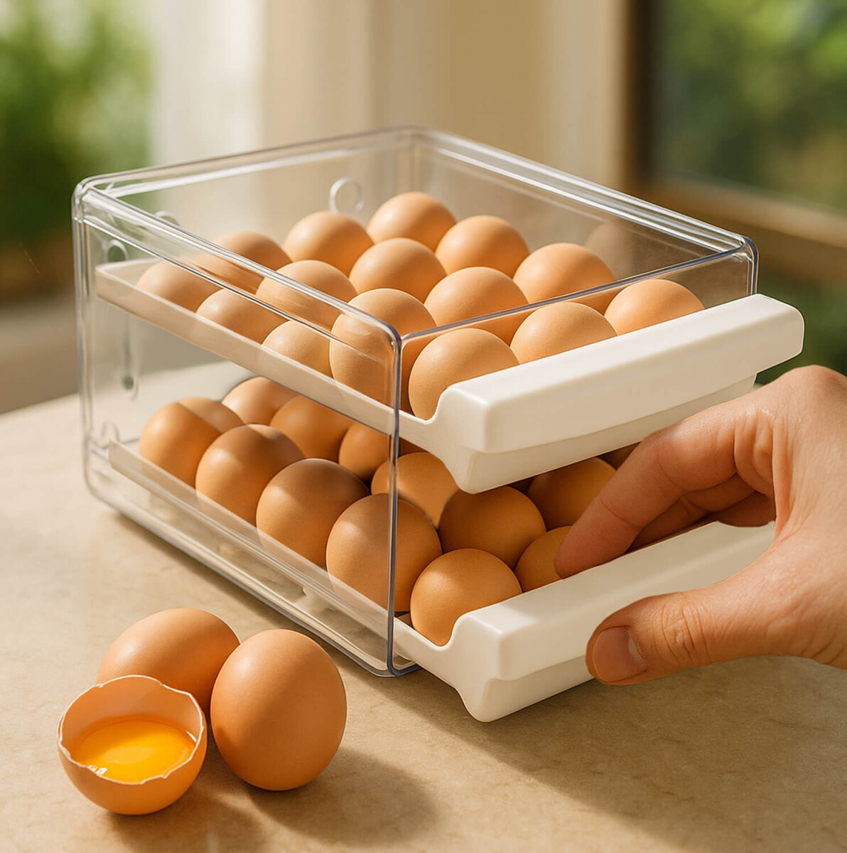 Huevera Caja Almacenamiento De Huevos Doble Capa 40 Unidades Organizador refrigerador cocina IMBACK Color Blanco 