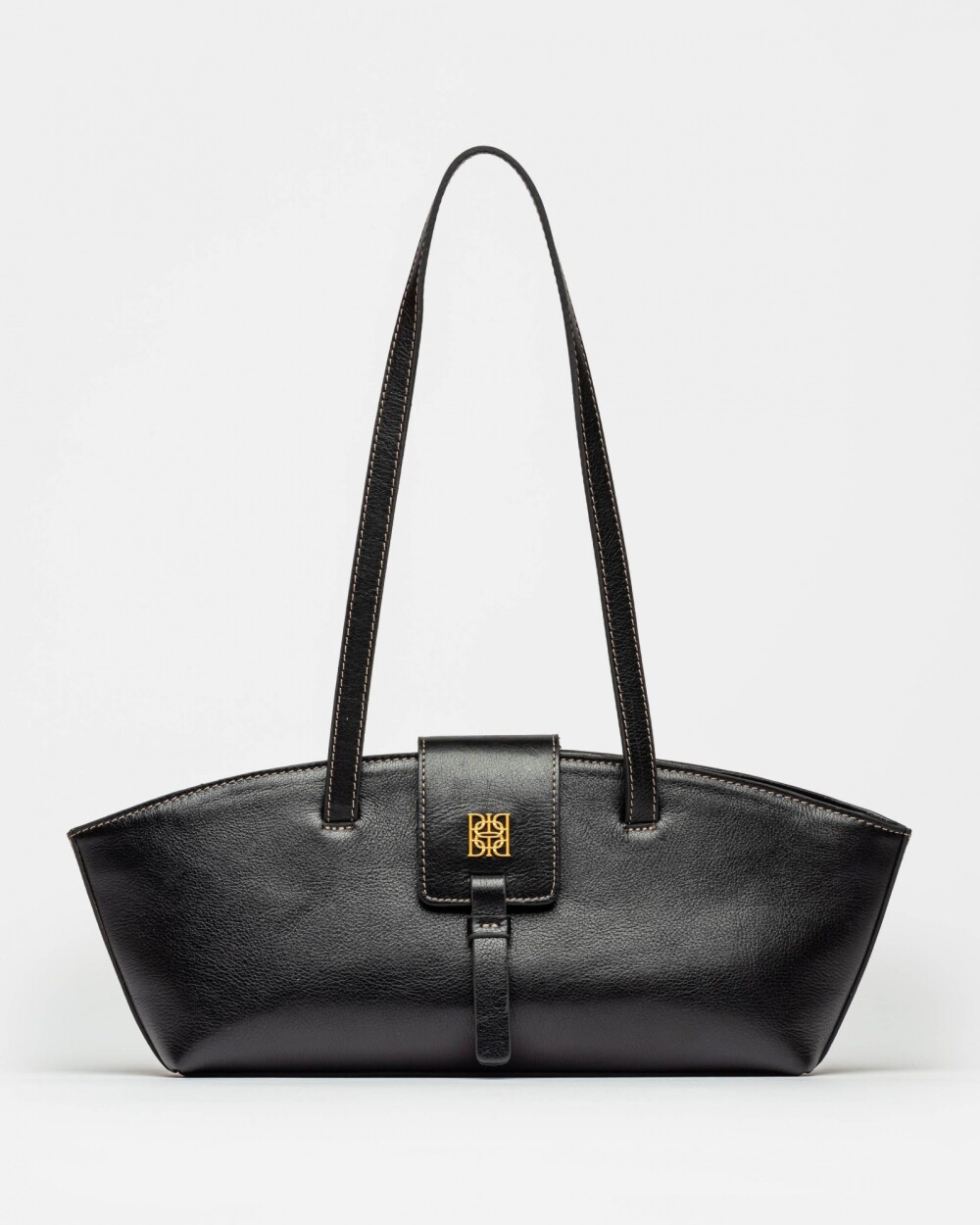 Cartera al hombro Paris en cuero liso Negro