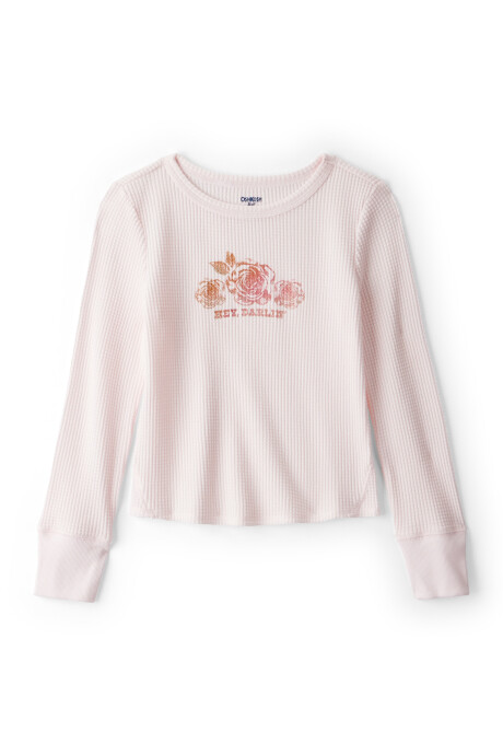 Remera de algodón térmico, rosada, estampa floral Sin color