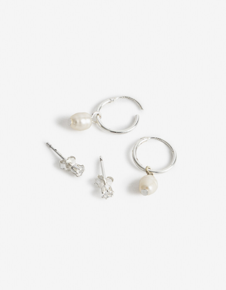 Aros Sets Perlas Set De Aros Plata 925 - Plateado