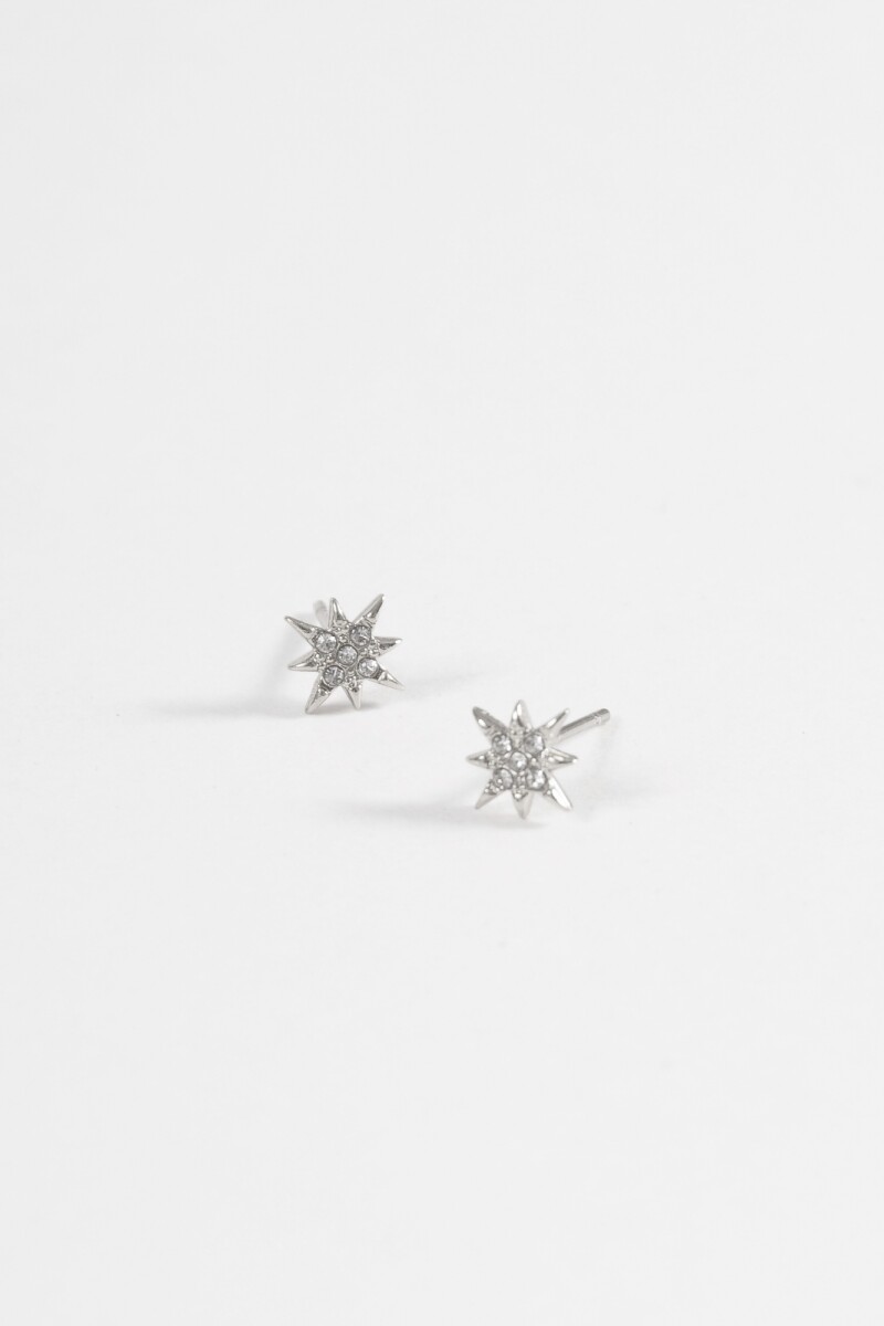 Caravanas pin estrella strass acero plateado