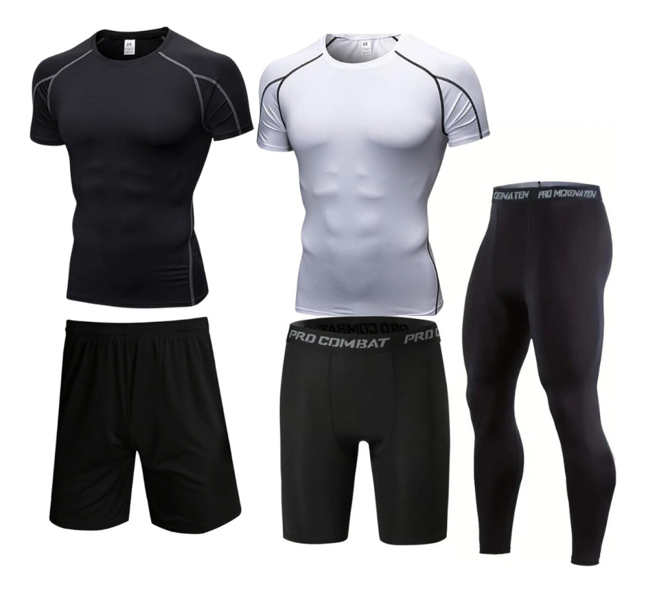 Conjunto Deportivo Termico X5 Calza Short Remera Fitness - Negro 