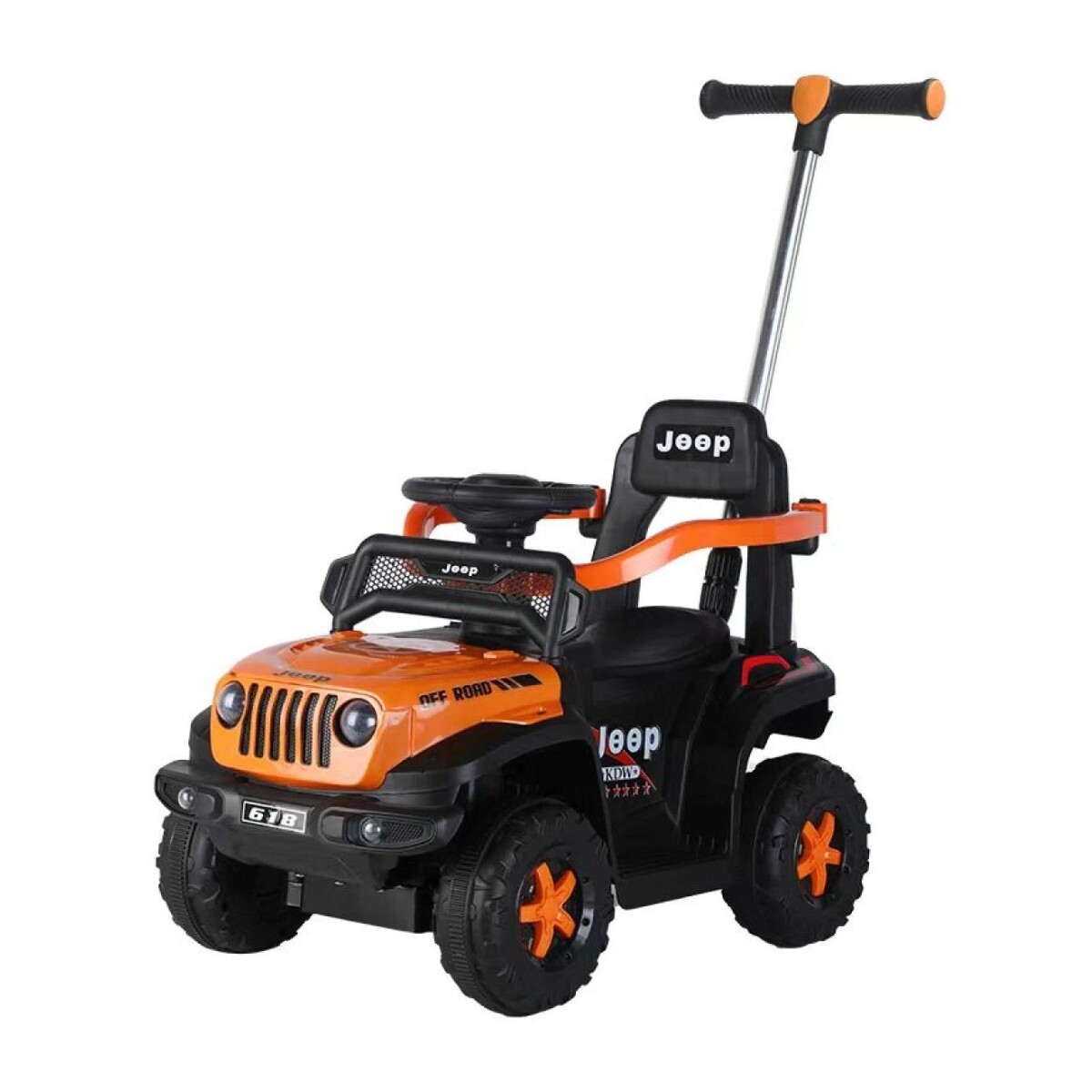 Jeep Bebesit a Batería y Push Car 2 en 1 - NARANJA 