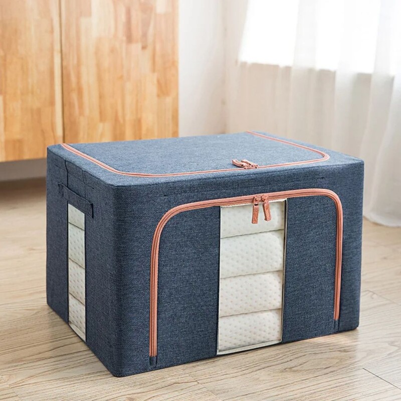 Caja Organizadora Plegable Con Estructura Metalica Color Azul Talle M Caja Organizadora Plegable Con Estructura Metalica Color Azul Talle M