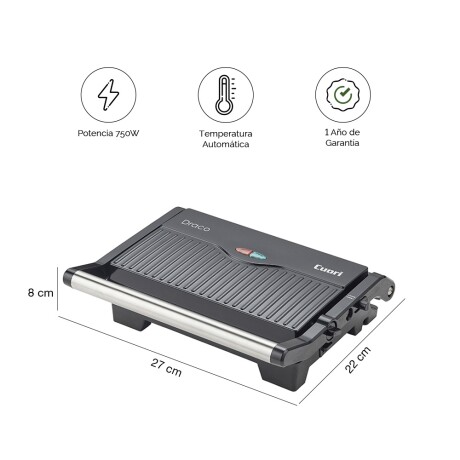 Grill Eléctrico Antiadherente Multiuso 750W Cuori Draco Negro