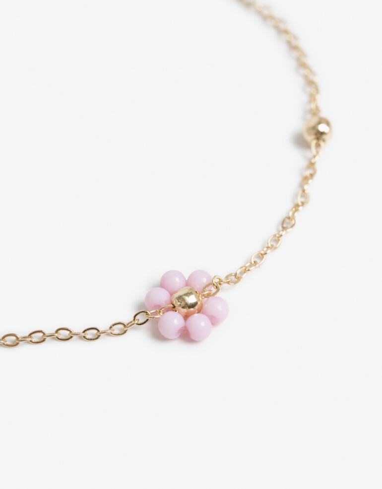 Pulseras Flexibles Metal Pulsera Flexible Beads Flores - Dorado