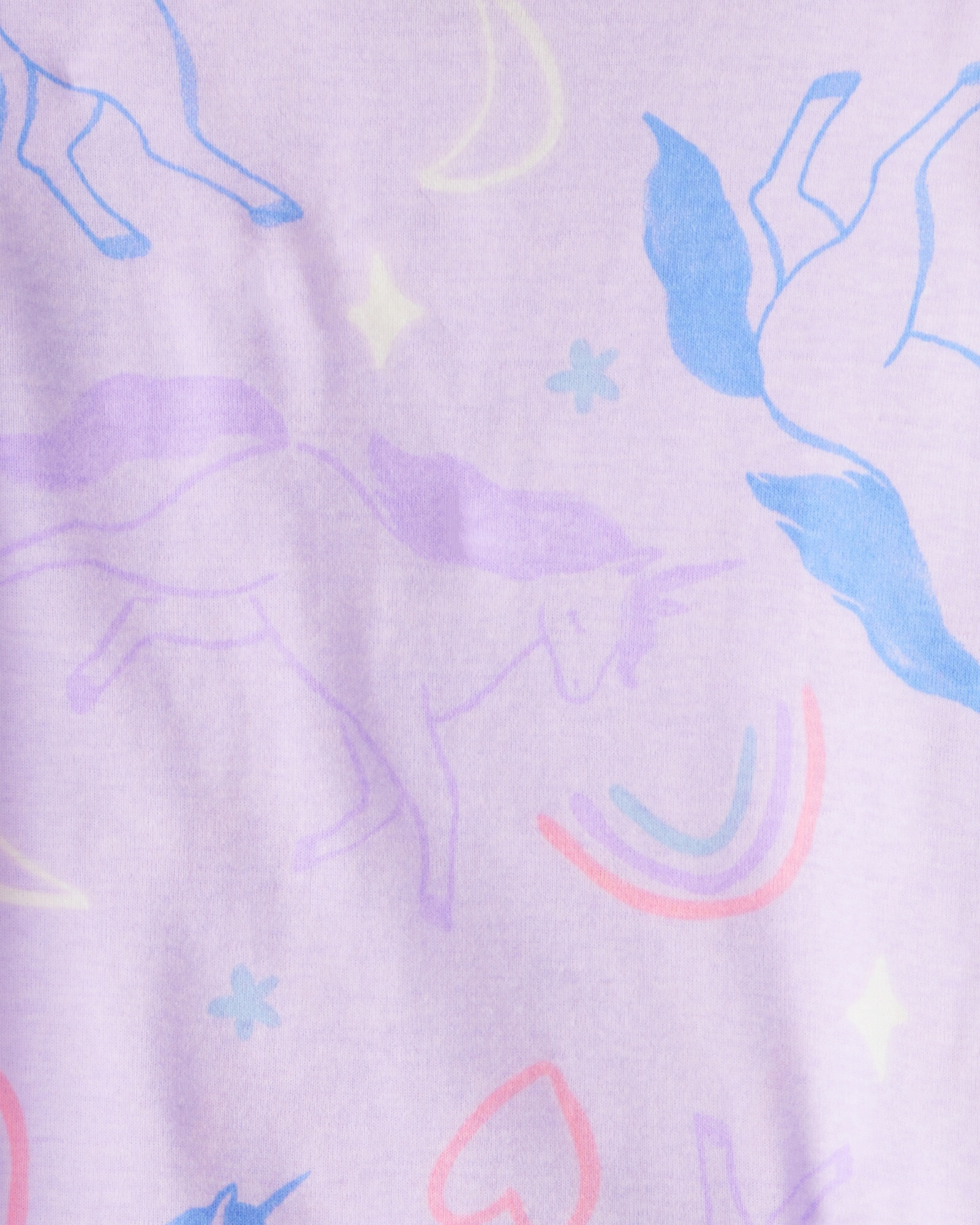 Pijama cuatro piezas de algodón, dos remeras manga larga y dos pantalones, diseño unicornios Sin color