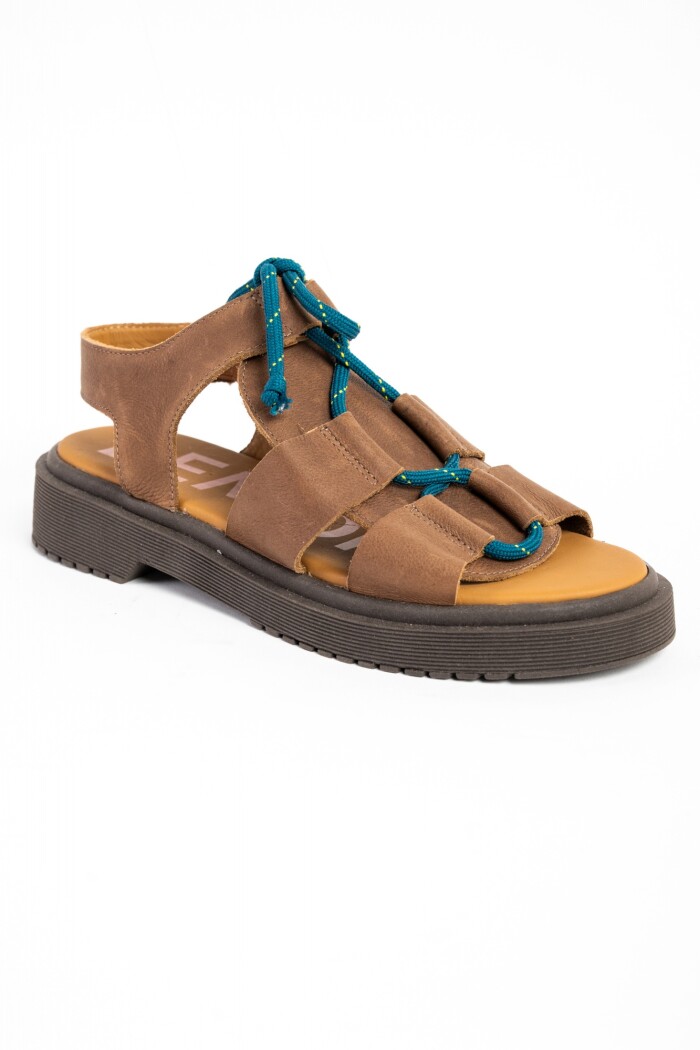 Sandalias Cuero Con Cordón Chocolate