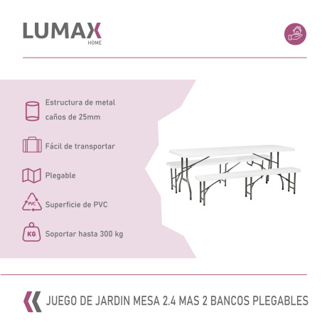 Juego de Jardín Mesa 2.4m y 2 bancos plegables Juego de Jardín Mesa 2.4m y 2 bancos plegables