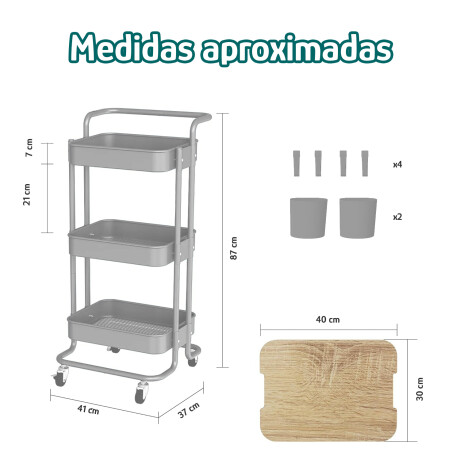 Carrito Organizador Multiuso 3Niveles Ruedas 360° Tapa Gris