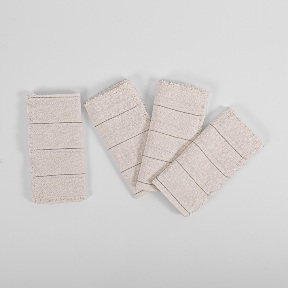 Set x4 Servilletas 50x50 con Flecos Laos Rayitas Beige