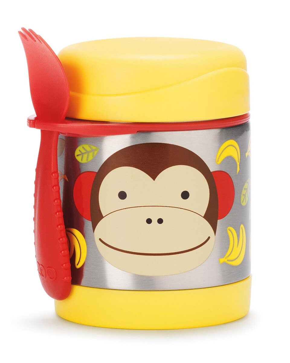 Tupper de acero inoxidable con cubierto, diseño mono 