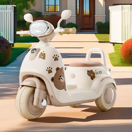 Triciclo Eléctrico Infantil Moto Para Niños A Batería Beige