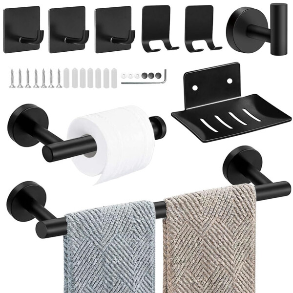 Set De Accesorios Para Baño Juego 9 Piezas Acero Inoxidable IMBACK Color Negro Set De Accesorios Para Baño Juego 9 Piezas Acero Inoxidable IMBACK Color Negro