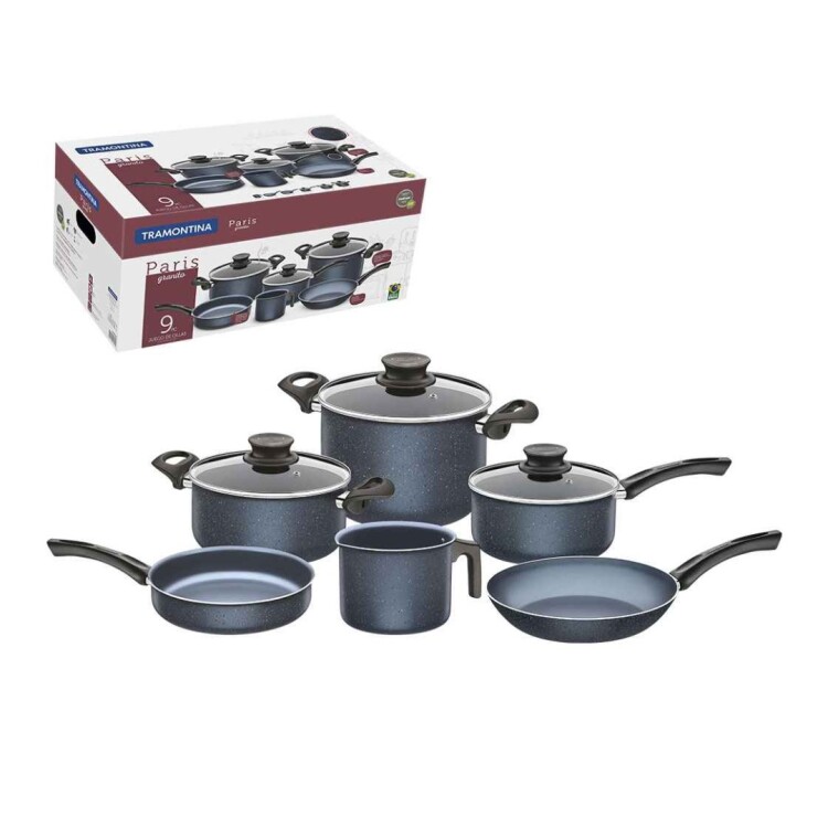 BATERIA DE COCINA TRAMONTINA PARIS 9 PIEZAS AZUL