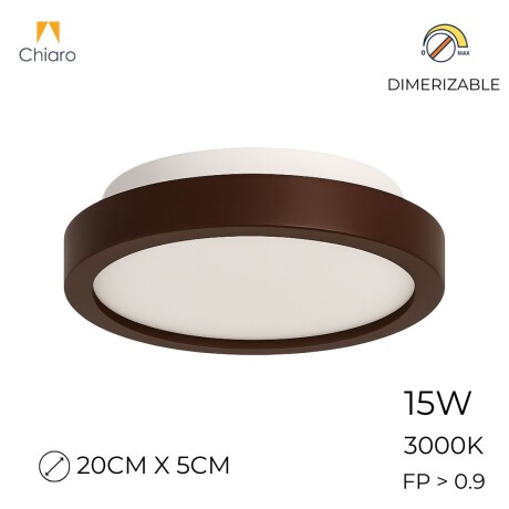 Plafón LED pequeño moderno, Dimerizable 15W 20CM MARRÓN CAFÉ