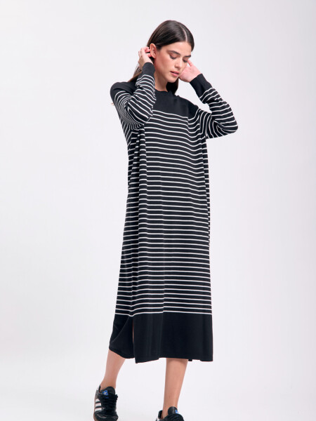 Vestido largo punto Rayas Negro