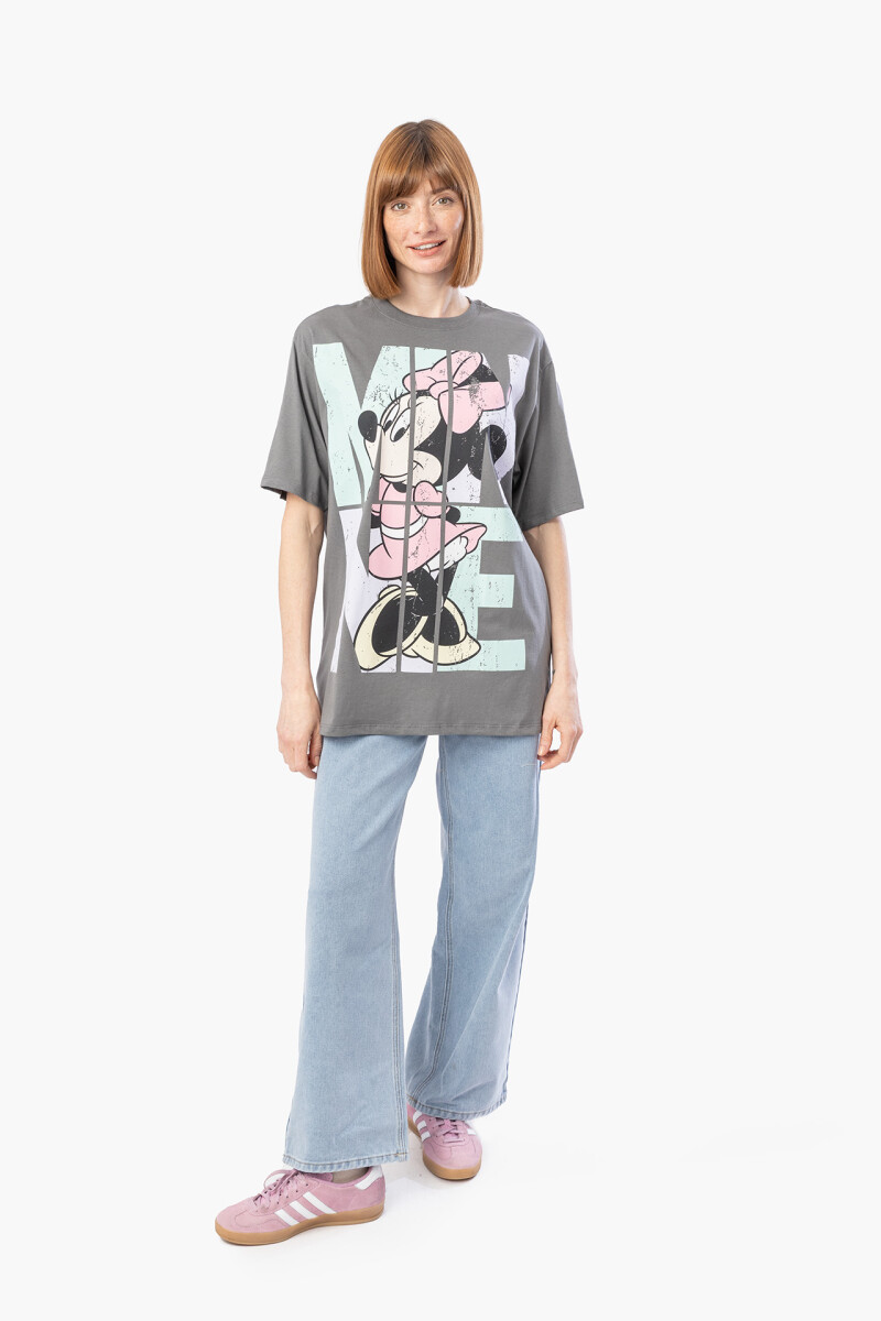 REMERA MINNIE IN LETTERS - GRIS OSCURO 