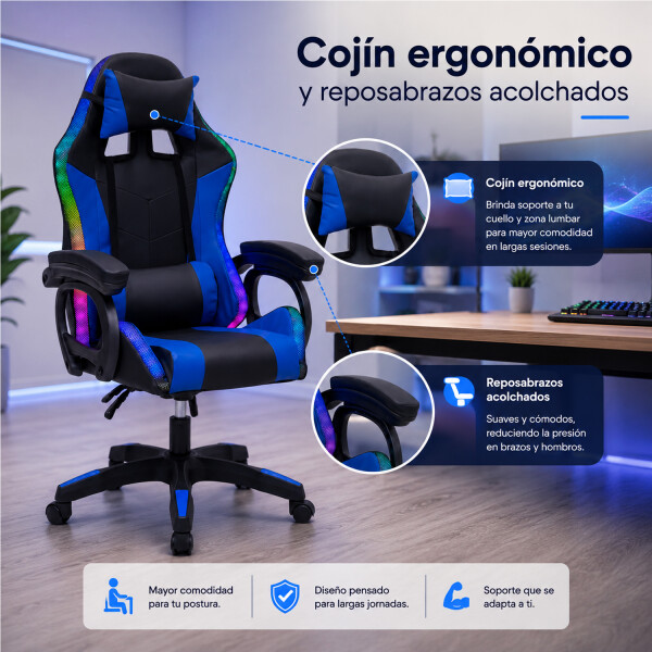 Silla Gamer Dw388 Luz Rgb Rreclinable SILLA GAMER DW388 POSAPIE LUZ RGB