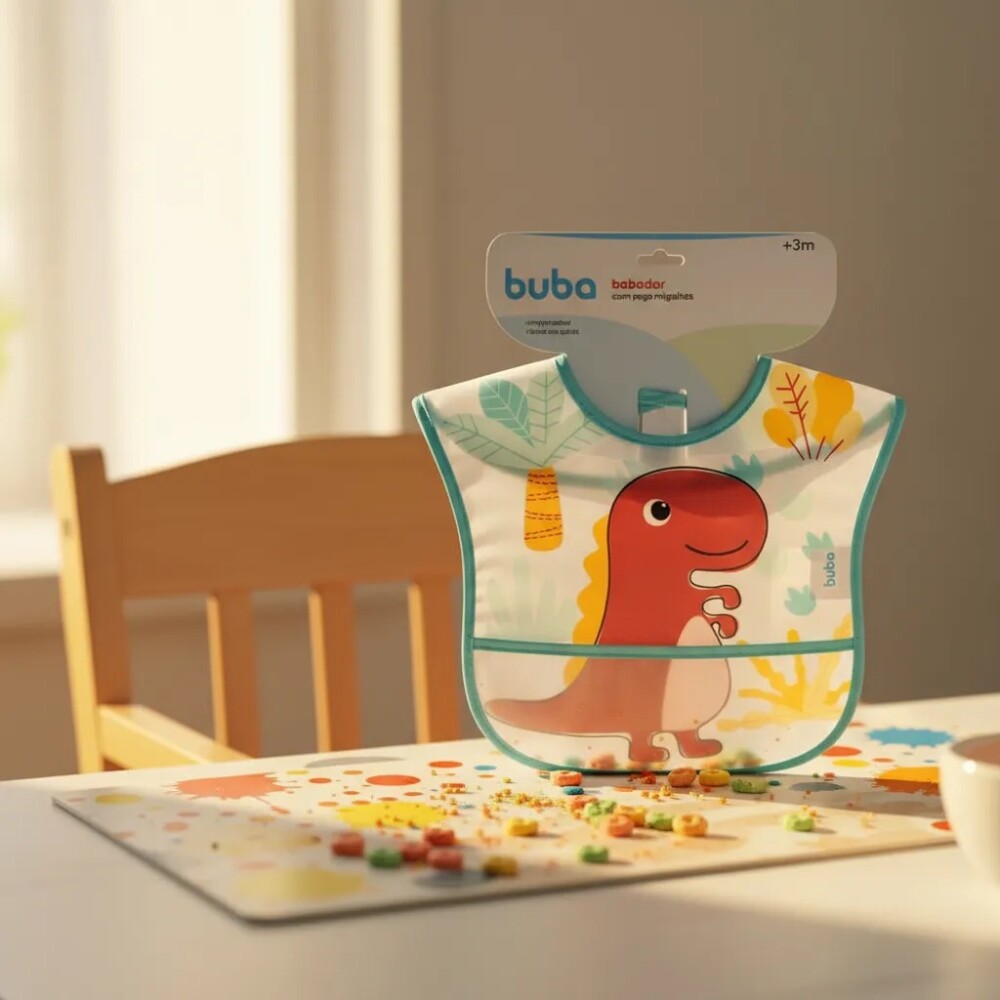 Babero alimentacion BUBA dino verde agua