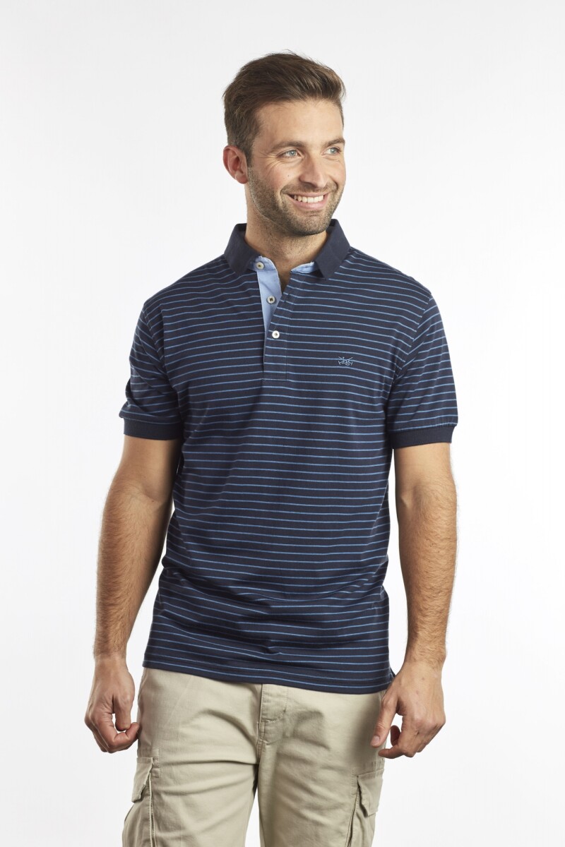 POLO JERSEY RAYADA - Azul 