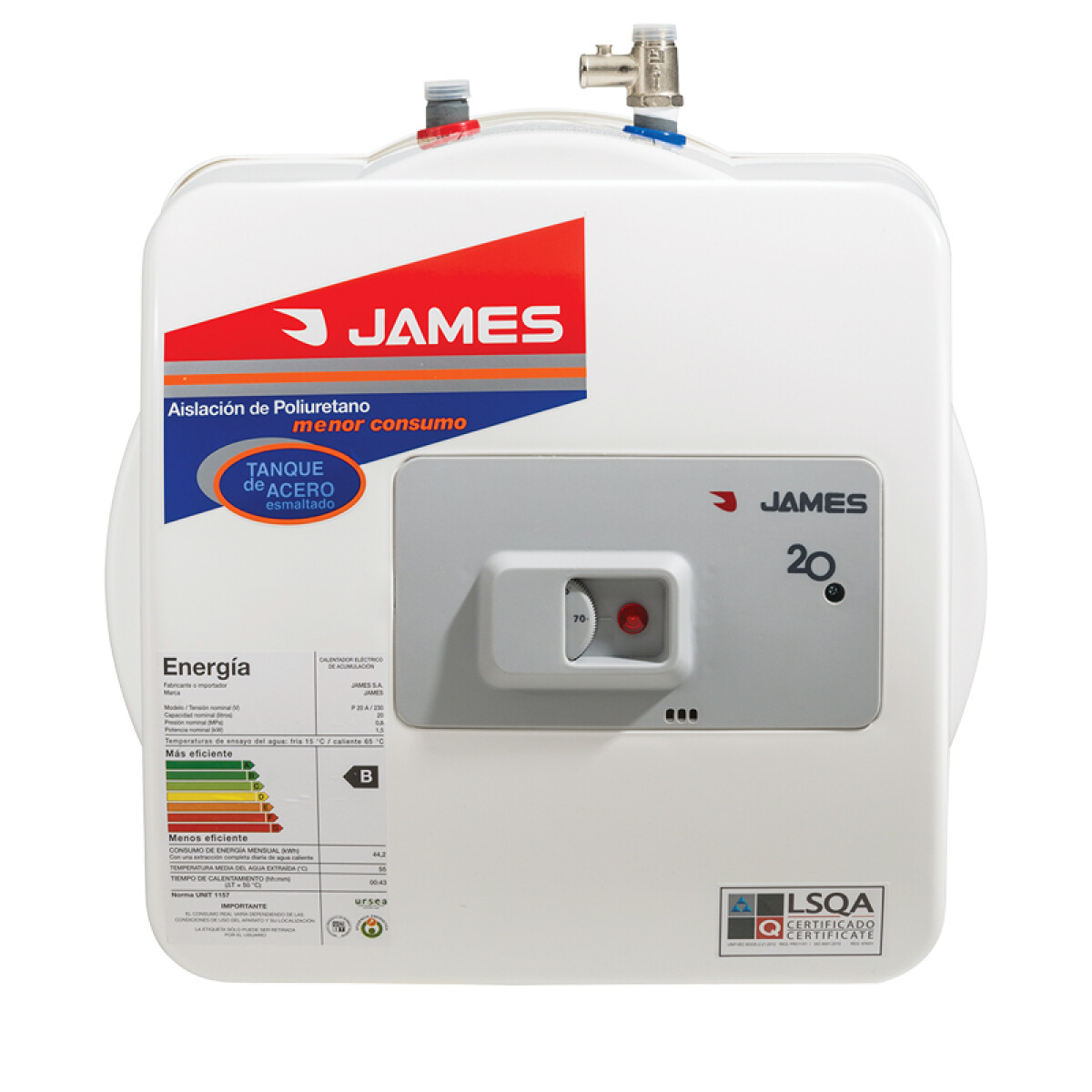 Termotanque JAMES 20 L Prisma Salida Superior - Acero 